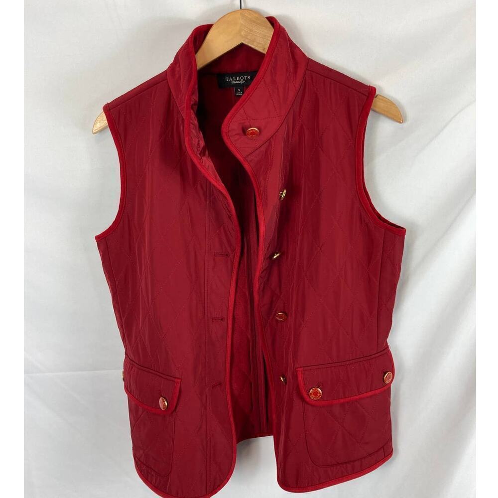 Talbots Red Quilted Fleece Lined Button Up Vest Size Small
